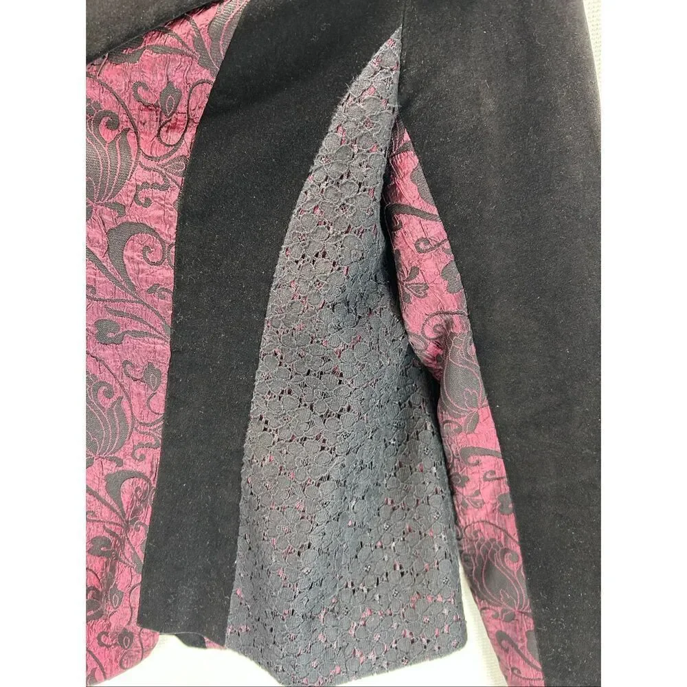 D studio Gothic Velvet Blazer Size 8 Black & Burgundy Y2K Victorian Jacket - Picture 14 of 15